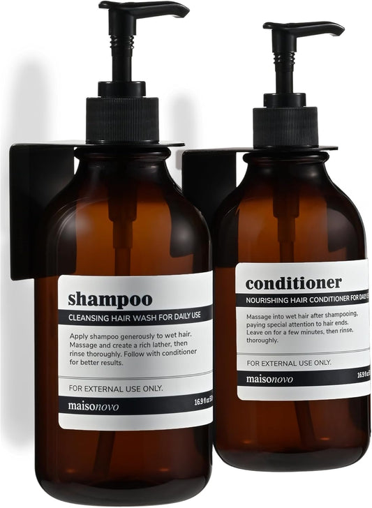 Shampoo and Conditioner Dispenser Set - Wall Mounted Amber Bottles