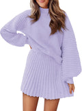 Womens 2 Piece Skirt Sets - Mock Neck Ribbed Knit Sweater and Mini