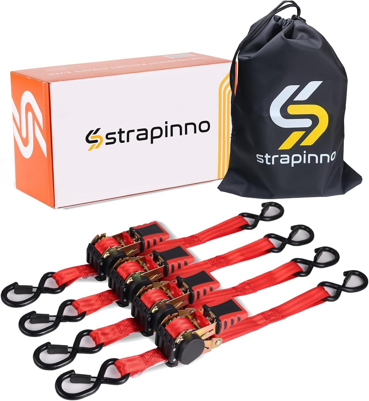 Strapinno 4pcs Retractable Ratchet Straps for Secure Tie-Downs