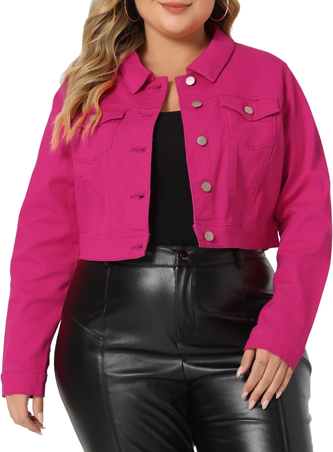 uxcell Women's Plus Size Button Closed Cropped Denim Jacket Review