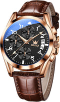 OLEVS Men's Casual Leather Watch Big Face Chronograph - Dress Ready