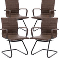 Office Desk Chair No Wheels Set of 4 PU Leather Mid Back Guest Chairs
