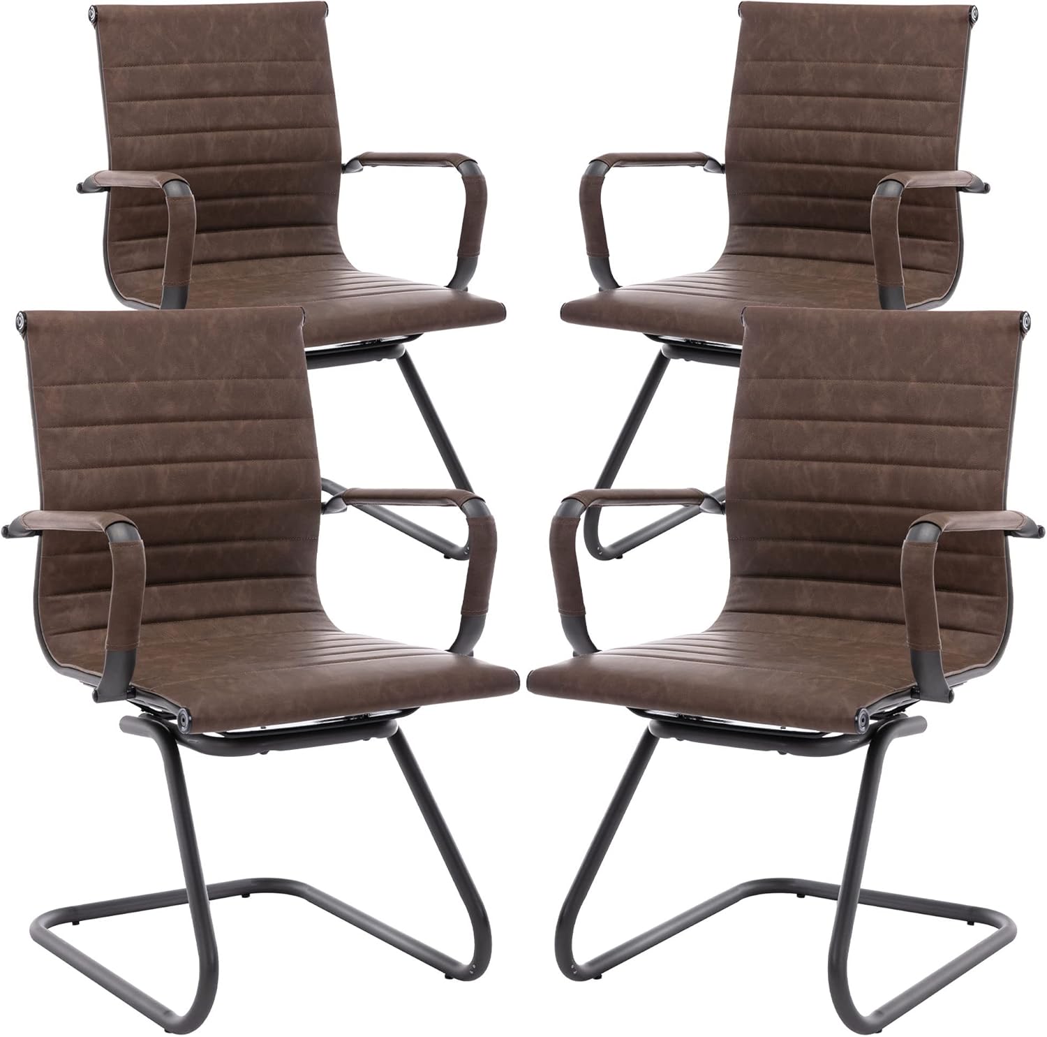 Office Desk Chair No Wheels Set of 4 PU Leather Computer Chairs