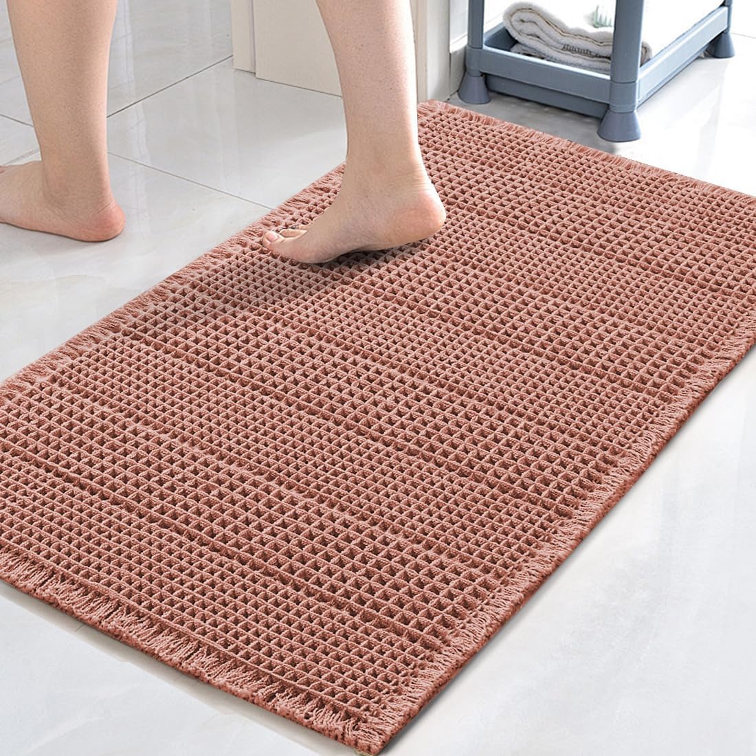 Upgraded Waffle Bath Mat for Super Absorbent Bathroom Floors