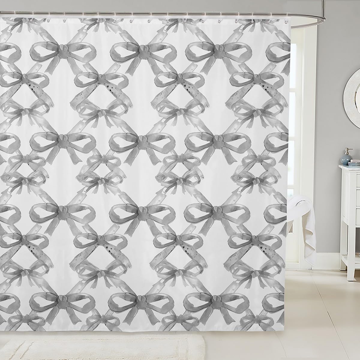 Waterproof Bow Bath Curtain 72x84 - Cute Kids Bathroom Set