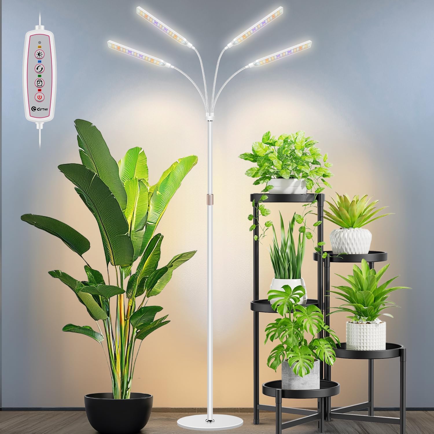 Grow Lights for Indoor Plants with Adjustable Height and Timer