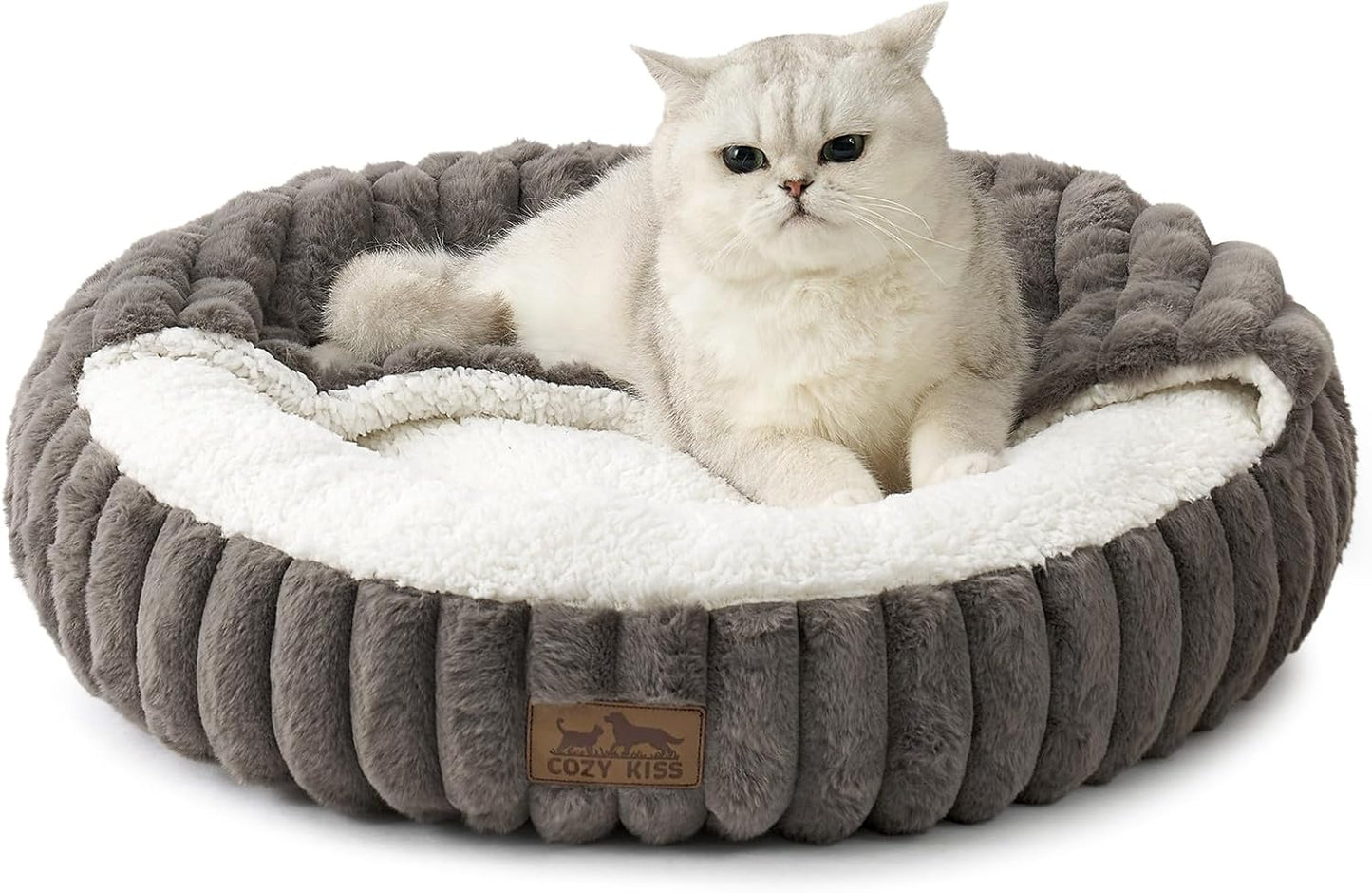 Cozy Donut Cuddler Cat Bed with Hooded Blanket for Comfort