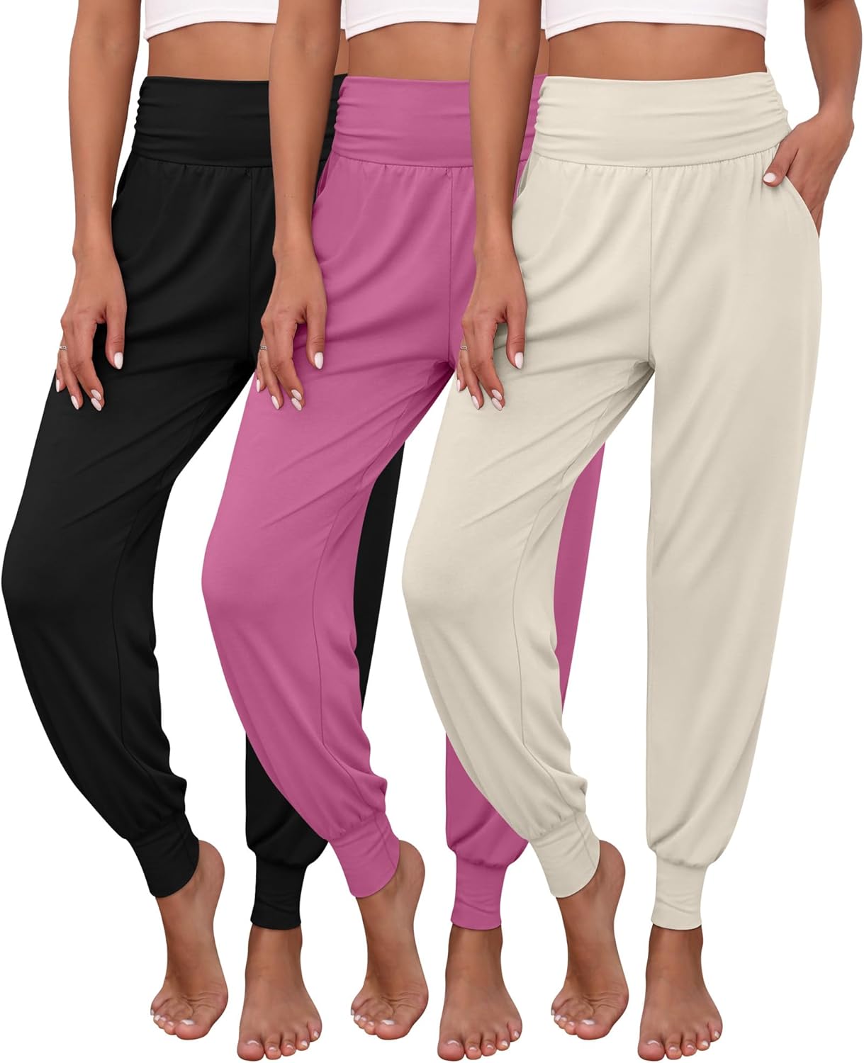 Ficerd Women's Lounge Pants 3 Pack Cozy Yoga Joggers with Pockets