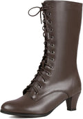 Vintage Victorian Mid Calf Boots for Women - 70s Lace Up Cone Heel