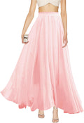 Women Full/Ankle Length Elastic Pleated Retro Maxi Chiffon Skirt v28