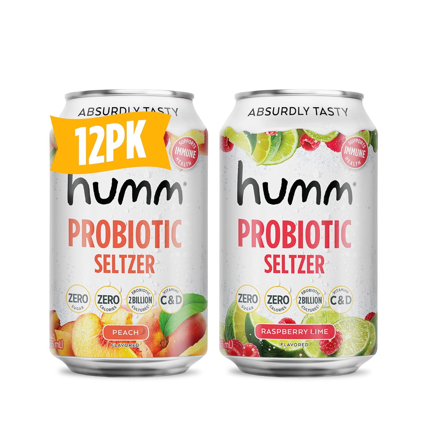 Humm Sparkling Water Variety Pack: Peach & Raspberry Lime Seltzer
