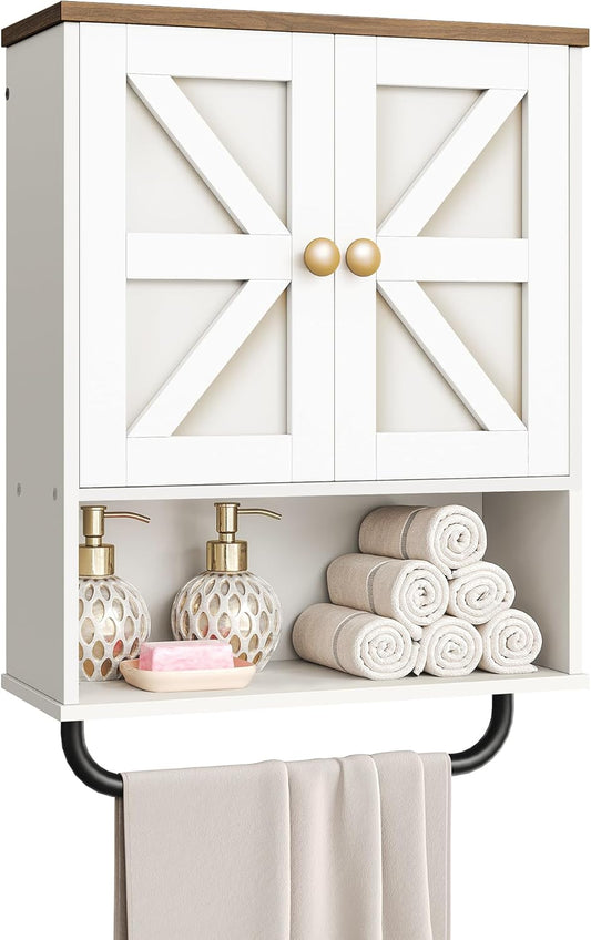 Bathroom Wall Cabinet with Open Partition and Towel Bar Storage