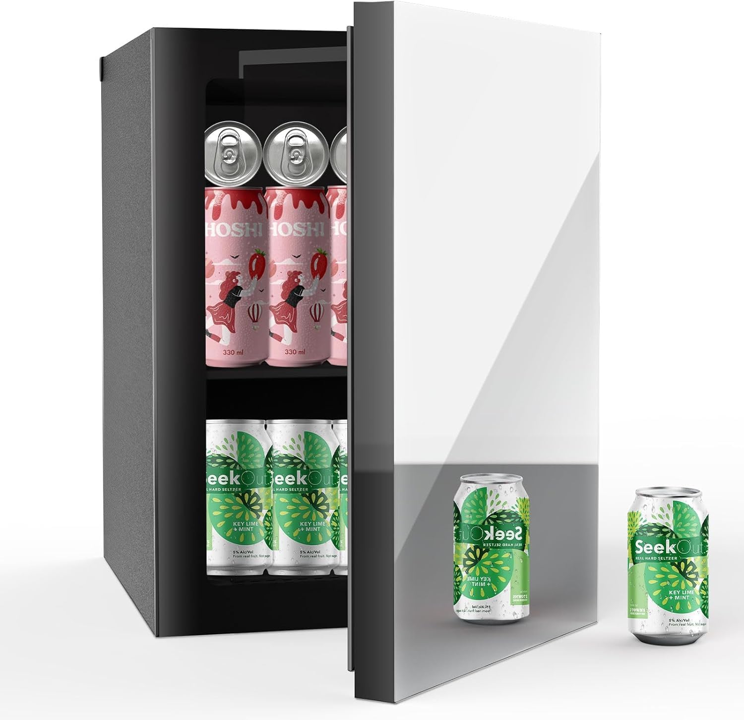 24 Can Freestanding Beverage Refrigerator with Mirror Door