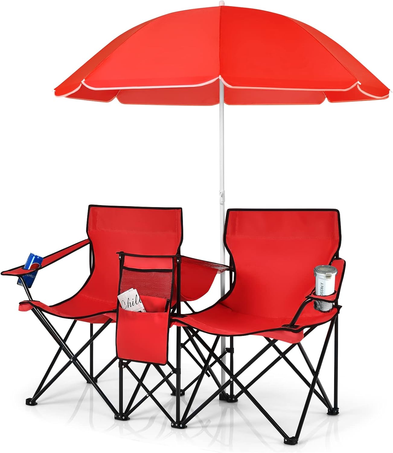 Portable Picnic Chairs with Umbrella & Cooler Bag