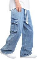 Mens Baggy Jeans Elastic Waisted Denim Pants for Men - Comfortable leg
