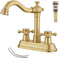 Antique Brass Bathroom Faucet with 2 Handles and Drain Assembly