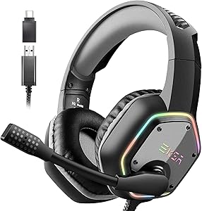 EKSA USB Headset with Noise Cancelling Mic and RGB Light