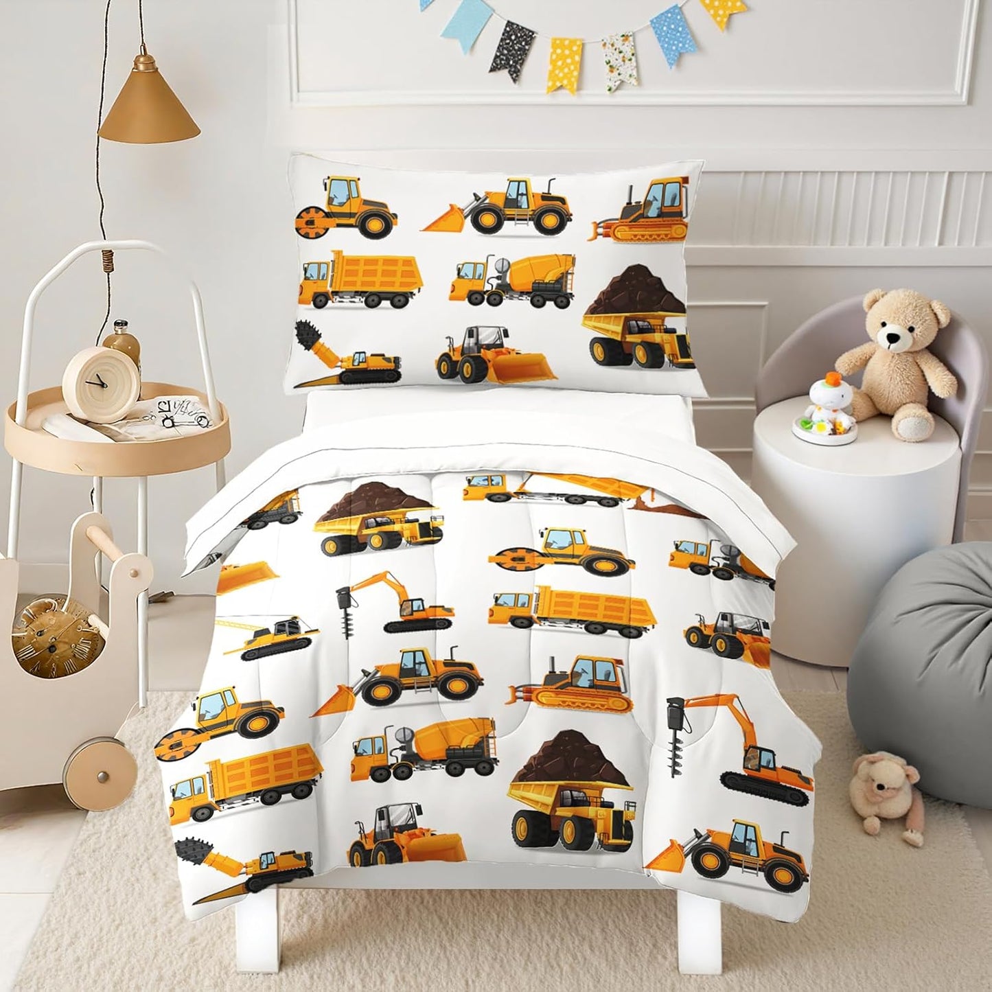 Toddler Bedding Set for Boys - 4-Piece Truck Comforter Set