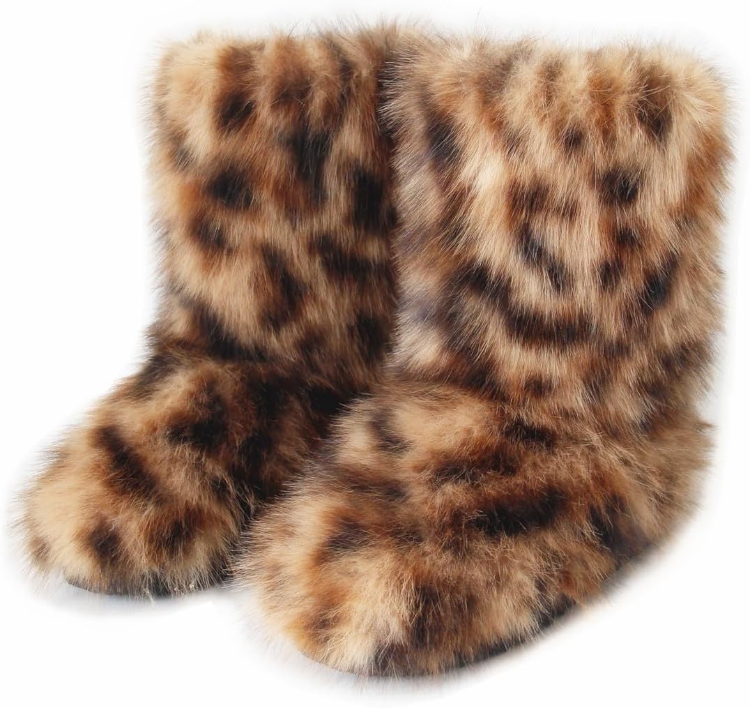 Furry Faux Fur Boots for Women - Cozy Mid Calf Snow Booties