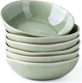 Ceramic Cereal Bowls Set of 6 - 24 oz Handmade Stoneware, Olive Green