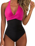 Women Sexy Tummy Control One Piece Swimsuits Halter Push Up - Slimming