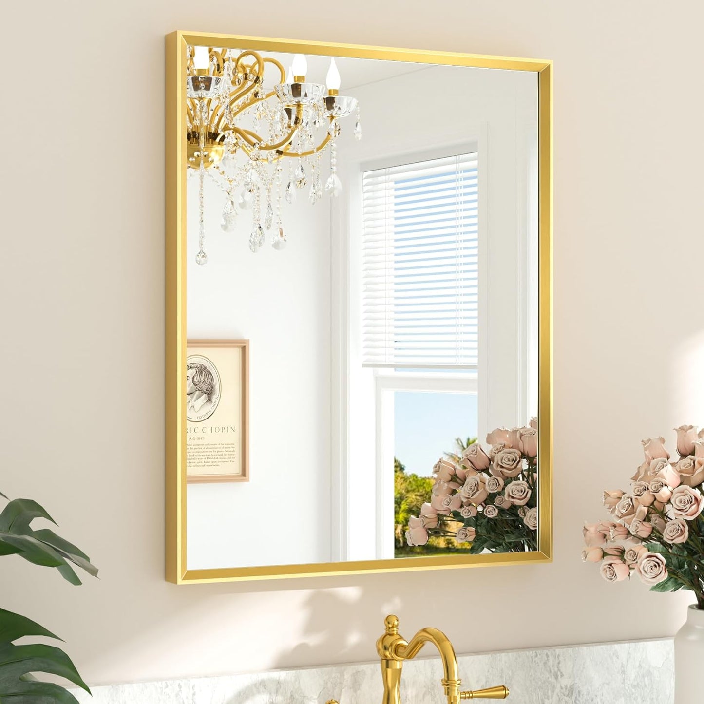 Brushed Gold Bathroom Mirror 24 x 30 for Modern Elegance