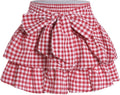 Women's Bow Front Mini Skirt with Shirred Waist and Ruffle Hem