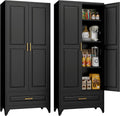 75 in Tall Metal Storage Cabinet with Doors and Drawer - Black Pantry