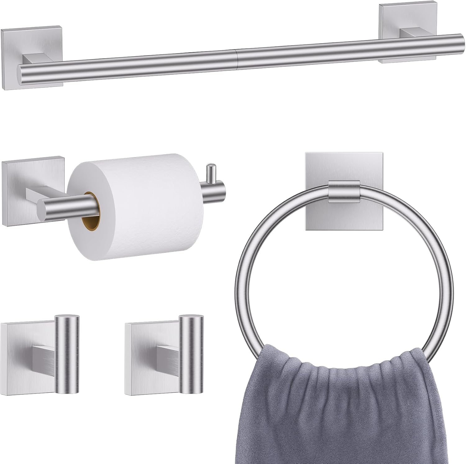 Brushed Nickel Toilet Paper Holder Towel Bar Set by soaez
