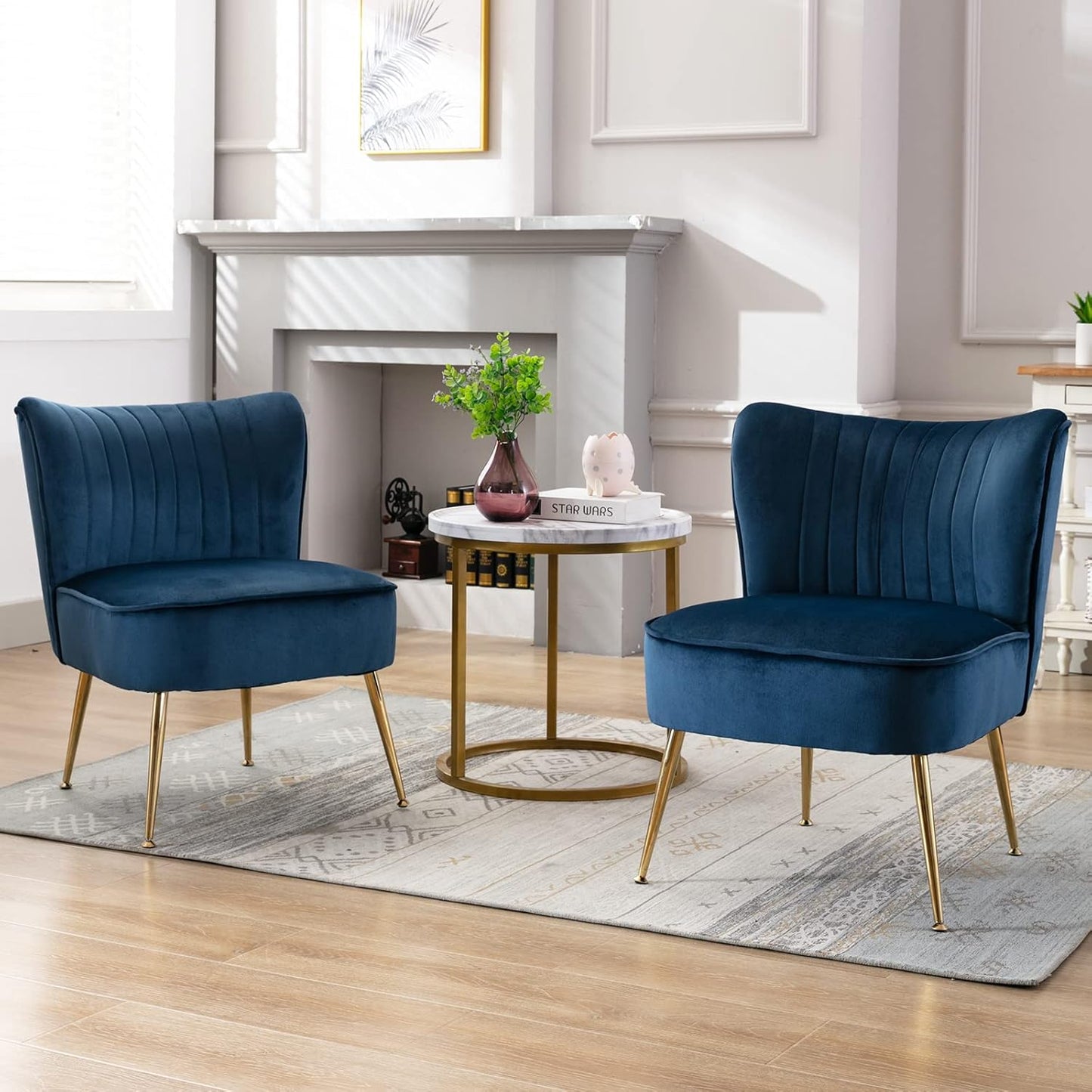 DUOMAY Velvet Accent Chairs x2: Luxe Gold Legs, Blue