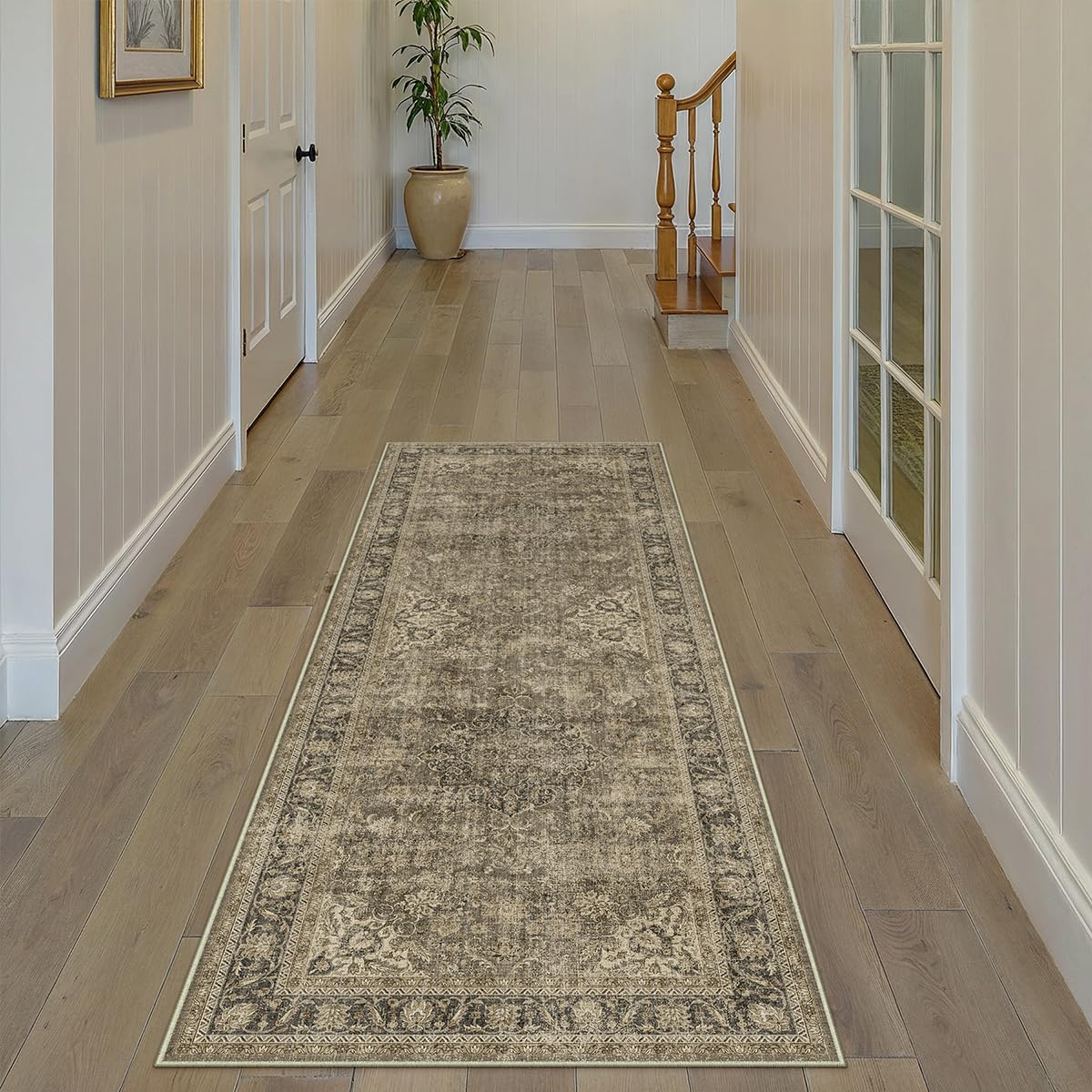 Vintage Distressed 2x7 Washable Brown Runner Rug for Home