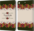 Frida Kahlo Border Red Florals Leather Wallet Case for iPad 9.7