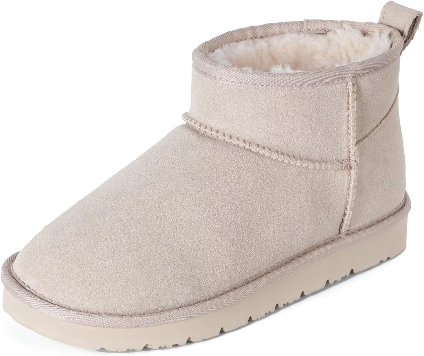 OOW 100% Genuine Suede Ankle Boots for Women with Cozy Fur