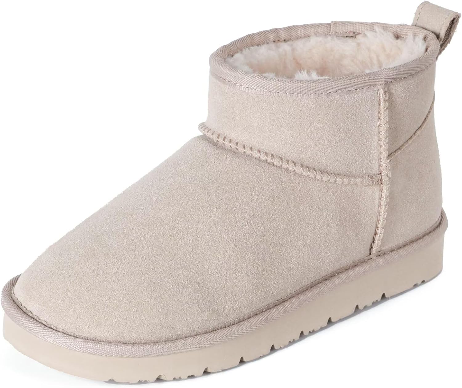 OOW 100% Genuine Suede Ankle Boots for Women with Cozy Fur