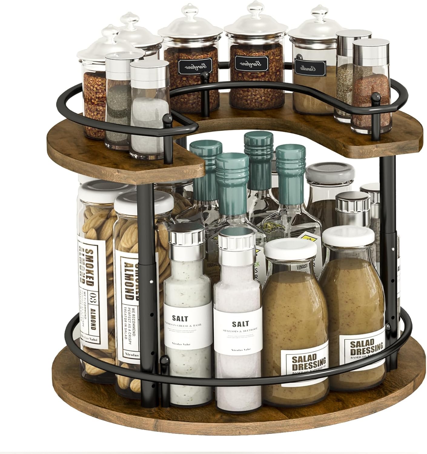 2 Tier Lazy Susan Organizer for Kitchen Countertop and Dining