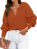 ZESICA Women's Lapel Collar V Neck Ribbed Knit Sweater - Cozy Fall