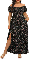 Plus Size Summer Dresses - Boho Casual Off Shoulder Floral Maxi