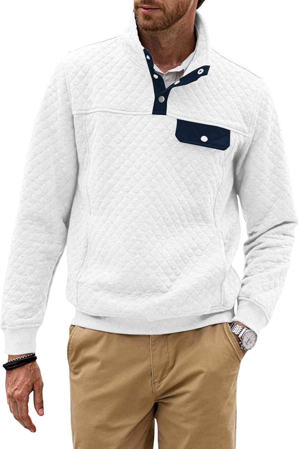JMIERR Men's Quilted Sweatshirt for Casual Outdoor Style