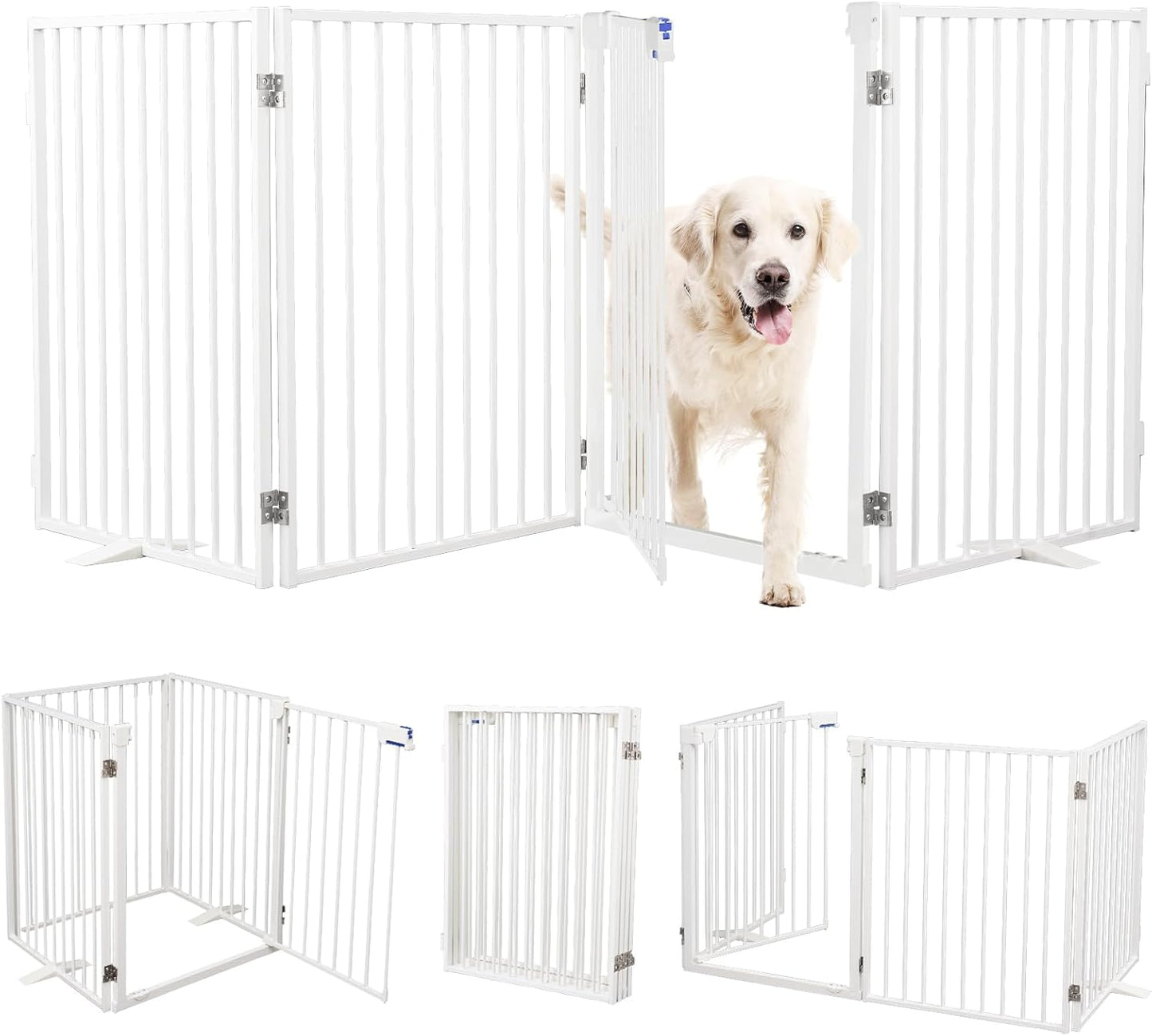 Metal Freestanding Dog Gates with Door for Indoor & Outdoor Use