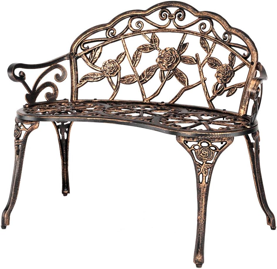 VINGLI 38.5in Patio Park Garden Outdoor Metal Rose Bench for 2