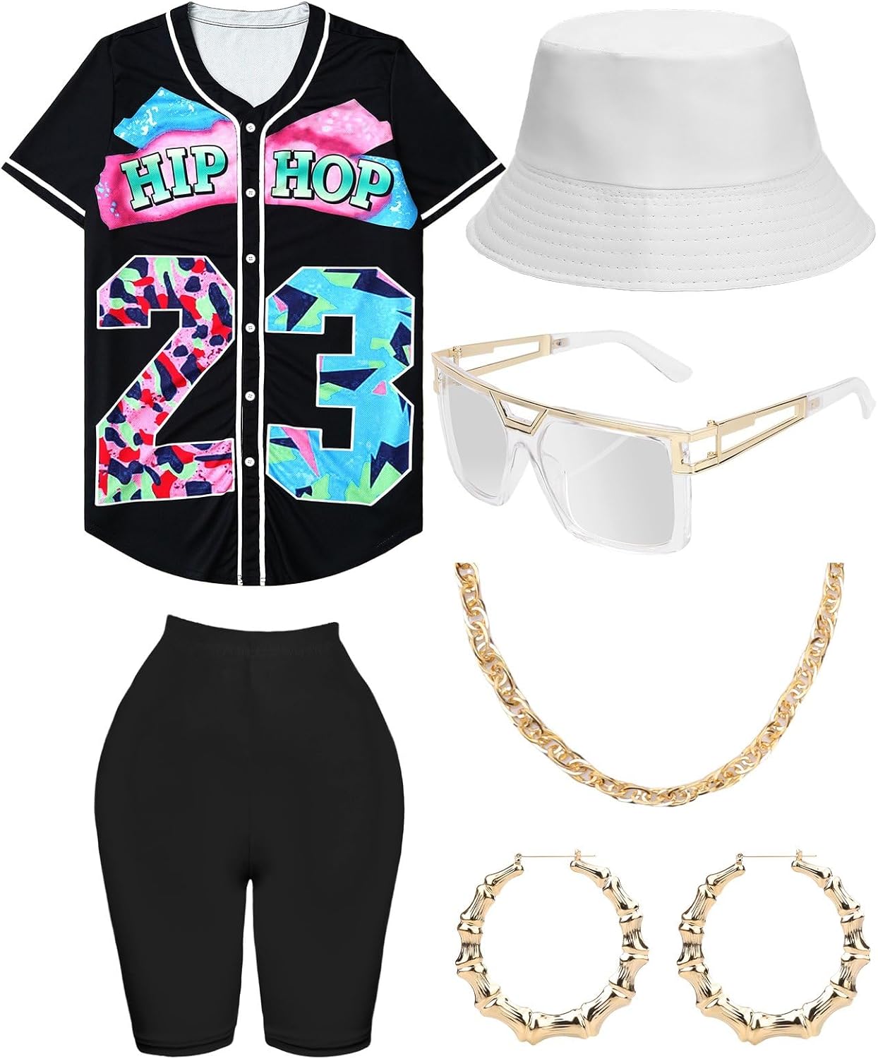 80s 90s Outfit for Women, Hip Hop Costume with Accessories