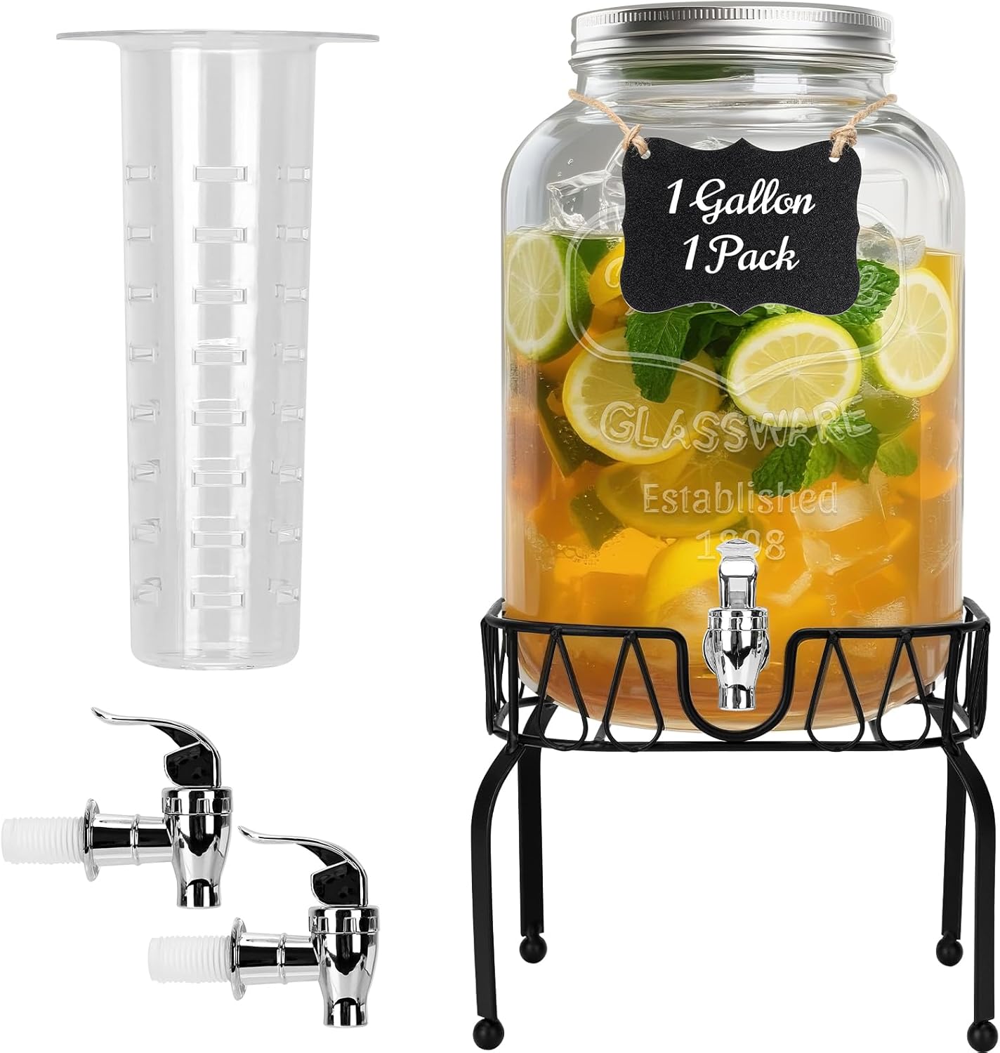 2 Gallon Glass Beverage Dispenser with Stand for Parties
