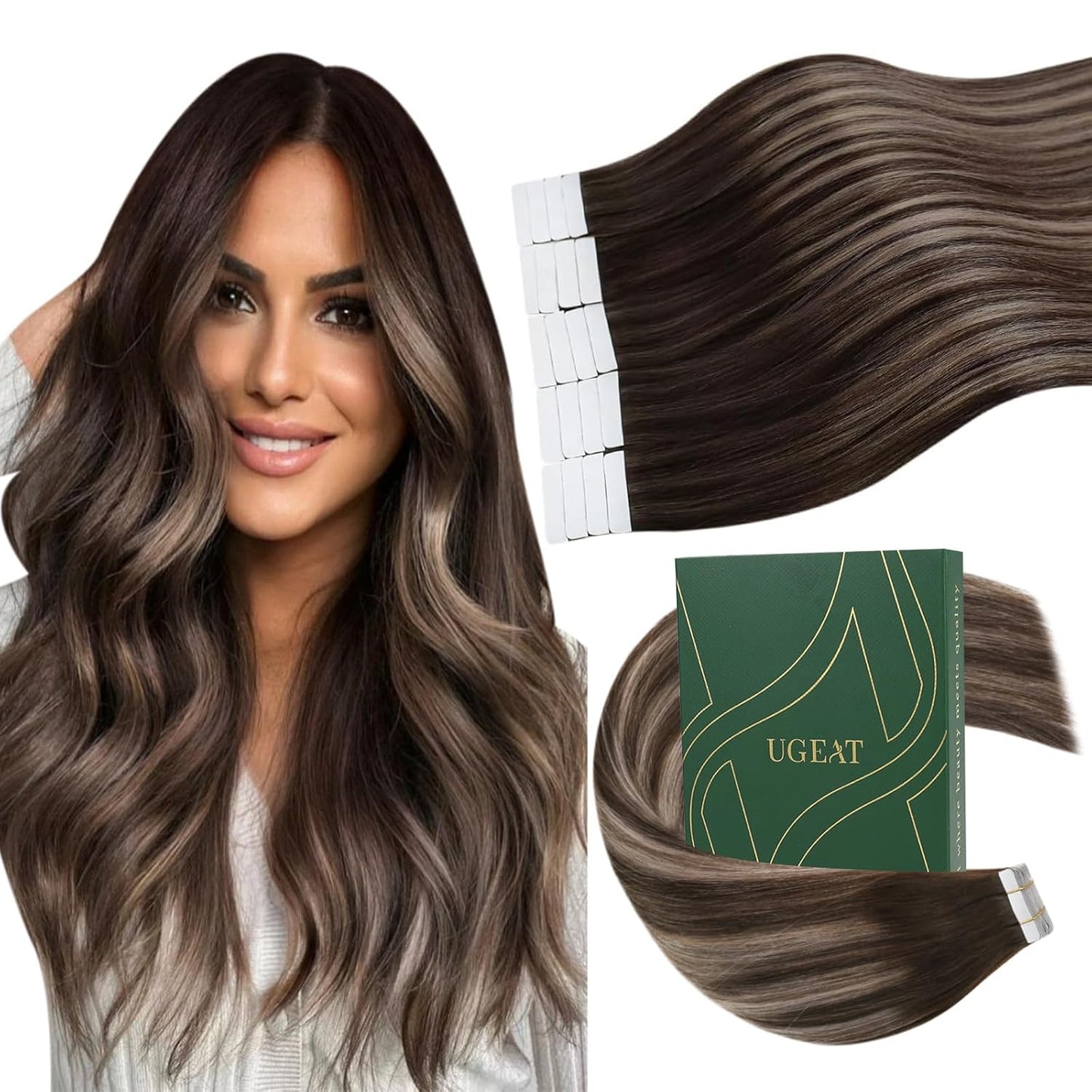 Ugeat Tape in Extensions Dark Brown Balayage for Women