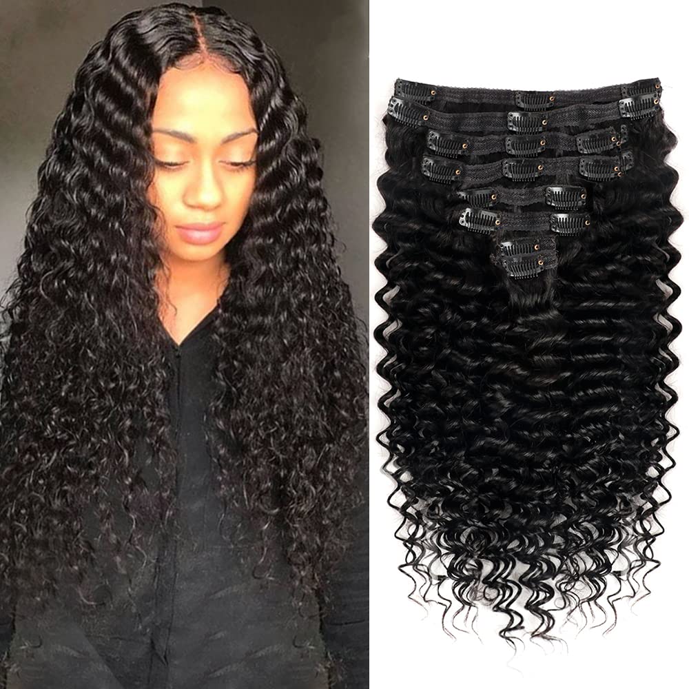 Deep Wave Clip in Hair Extensions for Black Women - 22in