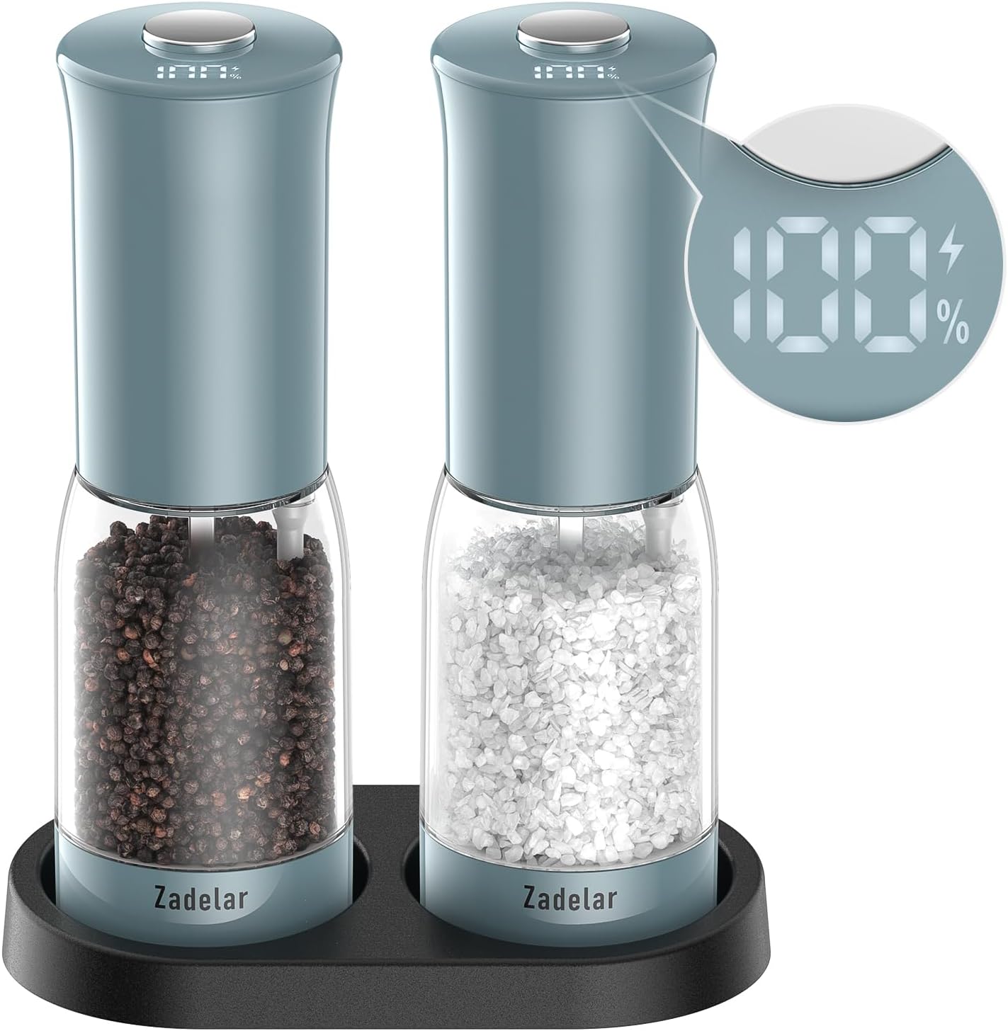 Salt and Pepper Grinder Set with LED Display for Easy Use