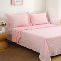 Peach Blush White Plaid Ruffle Gingham Sheets Twin Size 4-Piece Set