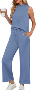 Lepunuo Two Piece Sets for Women Summer Mock Neck - Comfortable Travel
