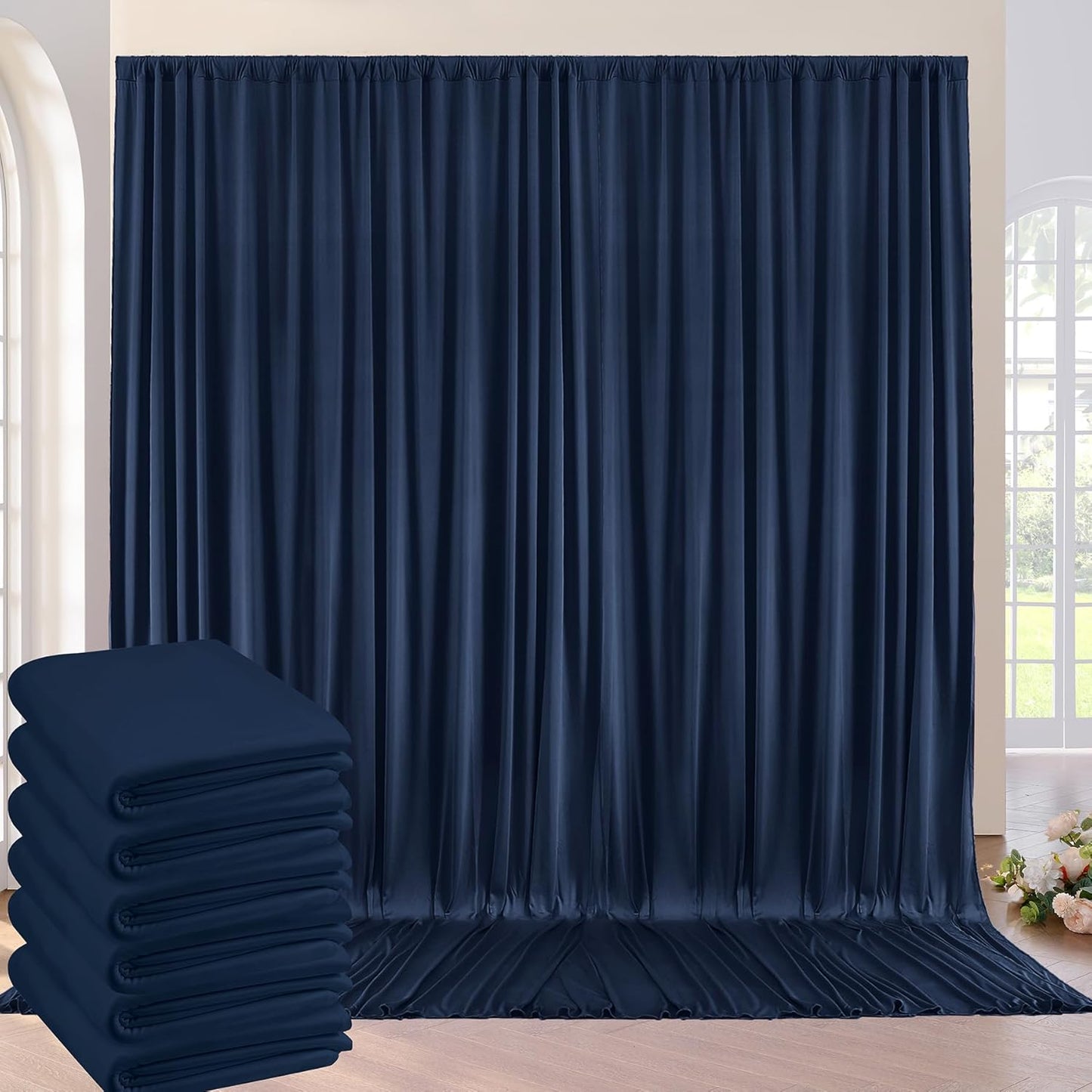 30ft Navy Blue Backdrop Curtains for Parties - 6 Panels
