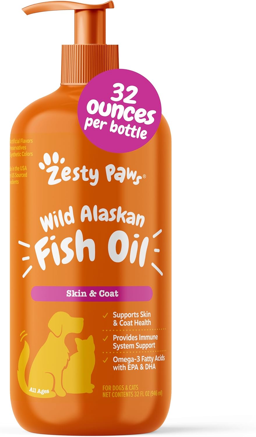 Wild Alaskan Fish Oil for Dogs & Cats - Omega 3 Blend for Health