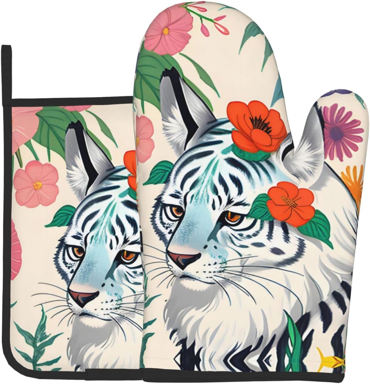 White Tiger Heat-Insulating Gloves Set - Microwave & Oven Safe